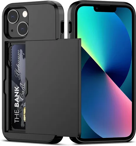 Vista 11 de Nvollnoe Funda para iPhone 13 con tarjetero [almacena 5 tarjetas] Funda tipo cartera de doble capa resistente a prueba de golpes con ranura oculta