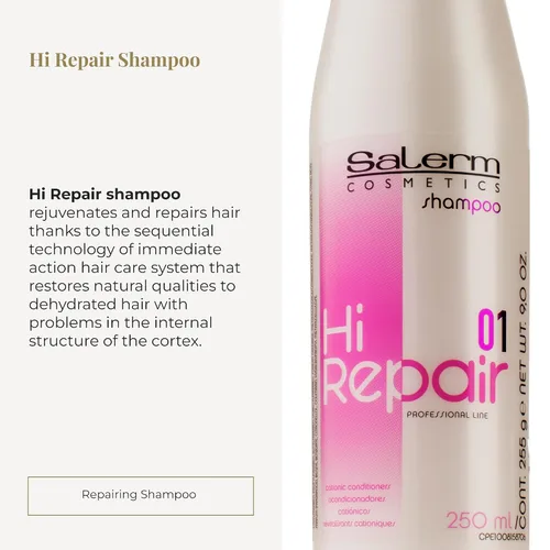 Vista 2 de SALERM - Champú reparador - Champú Hi Repair - 8.5 fl oz - Hidratación profunda para cabello dañado - Repara y rejuvenece - Cabello más brillante