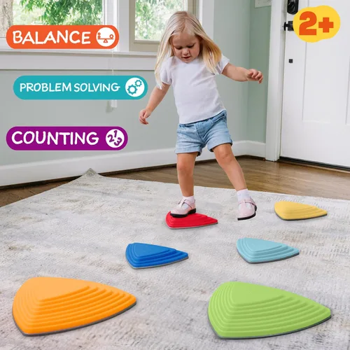 Vista 3 de Piedras de equilibrio para niños (paquete de 6), antideslizantes, habilidades motoras gruesas y juego en interiores y exteriores, piedras de salto