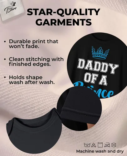 Vista 6 de Tstars Camisetas a juego para papá y bebé con texto en inglés "Daddy of a Prince Son of a King" para recién nacidos y papás