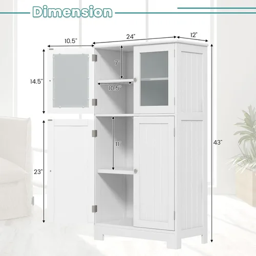 Vista 3 de COSTWAY Armario de almacenamiento de baño, armario organizador de almacenamiento de lino de madera con puertas y estante ajustable, armario de piso