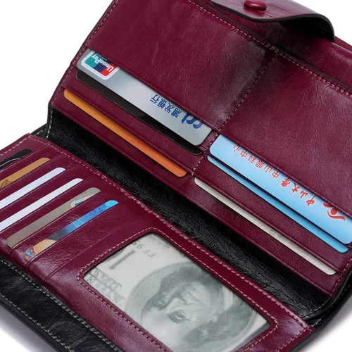 Vista 6 de Las mujeres carteras RFID bloqueo femenino billetera cuero genuino titular de la tarjeta embrague organizador señoras monedero