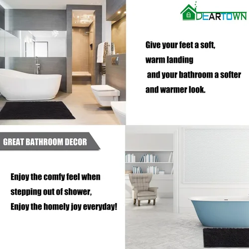 Vista 6 de Alfombra de baño antideslizante de felpilla de microfibra suave con absorción de agua, lavable a máquina.
