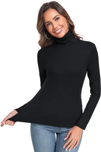Vista 4 de Camiseta de manga larga para mujer, casual, ligera, cuello alto, ajustada, térmica, activa