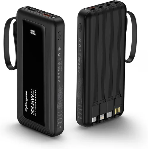 Vista 16 de Cargador portátil con cables incorporados, delgado 10000mAh carga rápida 22.5W banco de energía USB C pantalla LED paquete de batería 6 salidas y 2