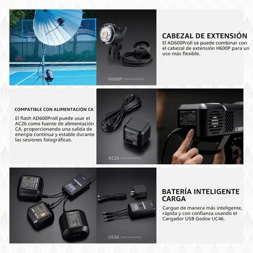 Vista 9 de GODOX AD600 Pro II AD600Pro II - Estroboscópico flash para exteriores, 2.4G TTL Studio Flash HSS 1/8000s, luz de modelado bicolor de 40 W, batería