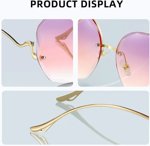 Vista 3 de WOWSUN Womens Rimless Gradient Lens Sunglasses Trendy Sun Glasses Shades Cutting Lens