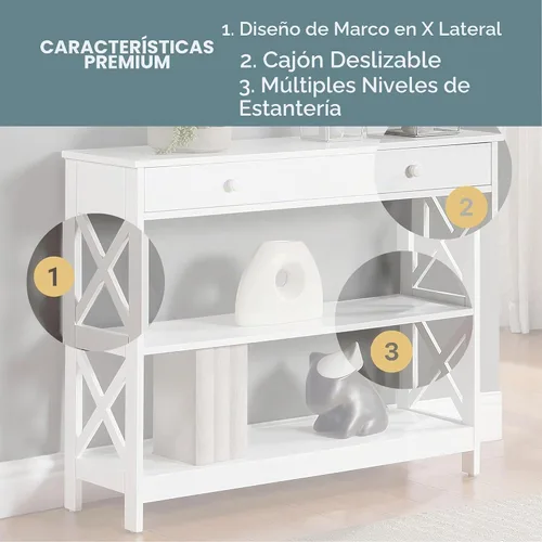 Vista 7 de Convenience Concepts - Mesa auxiliar con 1 cajón, color blanco, colección Oxford