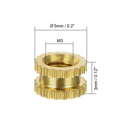 Vista 2 de uxcell Tuercas de inserción moleteadas, 80 piezas M3 x 0.118 in de longitud x 0.197 in de diámetro exterior rosca hembra tuerca de inserción roscada