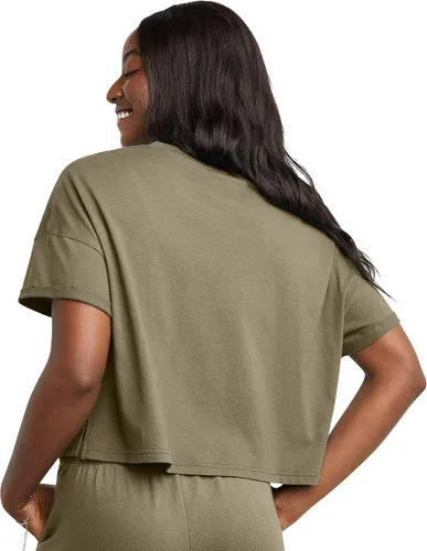Vista 2 de Hanes Camiseta de manga corta con mangas enrolladas, 100% algodón para mujer