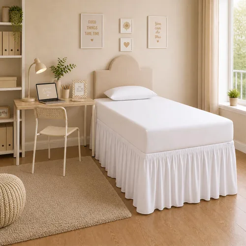 Vista 3 de Faldas de cama para dormitorio universitario Serie 1000 Twin XL Extra Largas con Volantes y Esquina Dividida Diseño Elegante Microfibra Cepillada