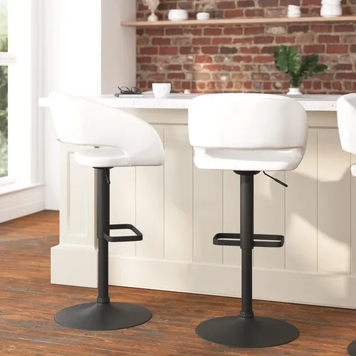 Vista 7 de Taylor + Logan Jenna - Taburete giratorio ajustable de 360 grados con base negra en vinilo blanco Vinilo blanco/marco negro
