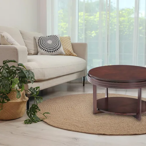 Vista 2 de Leick Home 10109-CH Mesa de centro ovalada pequeña con estante, color cereza chocolate Nuez pacana