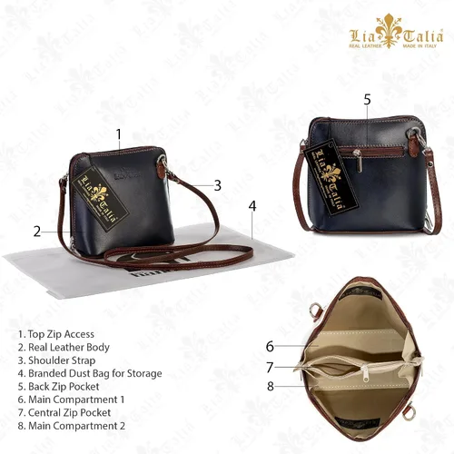 Vista 3 de LiaTalia Genuino Vera Pelle Mujeres Cruz Cuerpo Italiano Pequeño Bolso De Hombro Mini Bolso De Hombro - ABBY