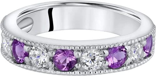 Vista 3 de PEORA Sterling Silver 4mm Milgrain Half-Eternity Anniversary Wedding Ring Band for Women, Various Gemstones, Comfort Fit, Sizes 5 to 9