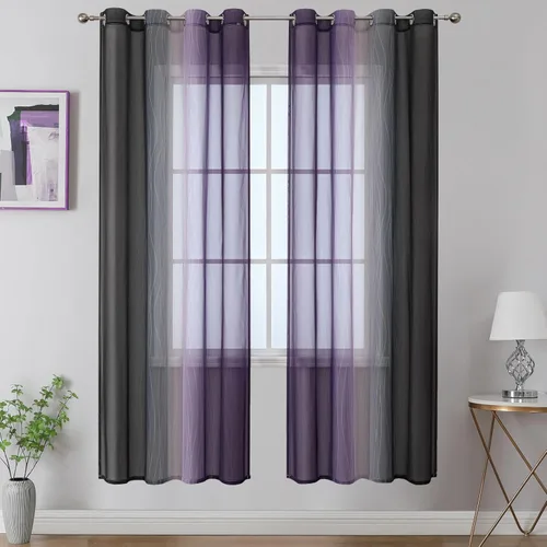 Vista 20 de Cortinas transparentes de color azul marino y negro para sala de estar, 52