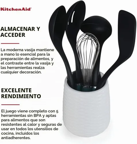 Vista 5 de KitchenAid KQ562BXAQA - Juego de herramientas y artilugios con Crock, 6 piezas, aguamarina