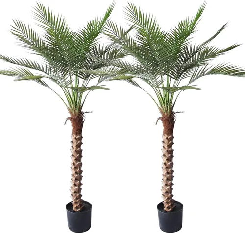 Vista 10 de Palmera artificial de 4.3 pies, planta de palma de sagú falsa grande con 18 hojas de tronco, árbol sintético alto perfecto en maceta para interiores