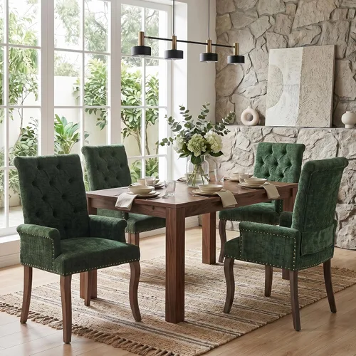 Vista 23 de Accent Dining Chair with Arms,Chenille High Back Kitchen Armchairs,Beige Beige1