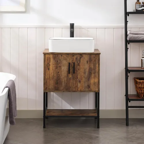 Vista 30 de UEV Juego de tocador de baño antiguo de 24 pulgadas, color marrón oscuro con lavabo, armario de baño de madera de hierro con grifo de temperatura