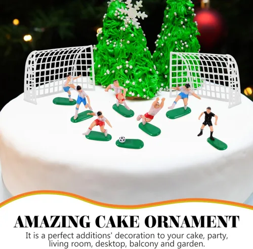 Vista 4 de UPKOCH Decoraciones para pastel de fútbol – 2 goles, 6 jugadores, 1 árbitro, figuras de fútbol en miniatura para cumpleaños de niños, fiesta