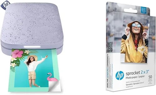Vista 7 de Impresora fotográfica instantánea para smartphone HP Sprocket 2x3" (negra) y papel fotográfico adhesivo HP Sprocket 2x3" Premium Zink (50 hojas)