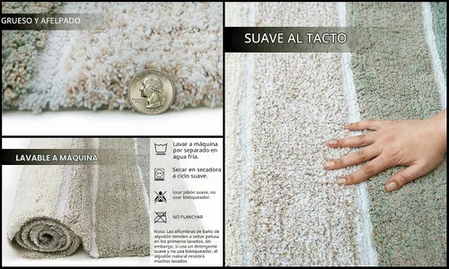 Vista 5 de Chardin home Cordural Stripes - Juego de 2 alfombras de baño (17 x 24 pulgadas y 21 x 34 pulgadas), tapete de baño antideslizante, lavable a