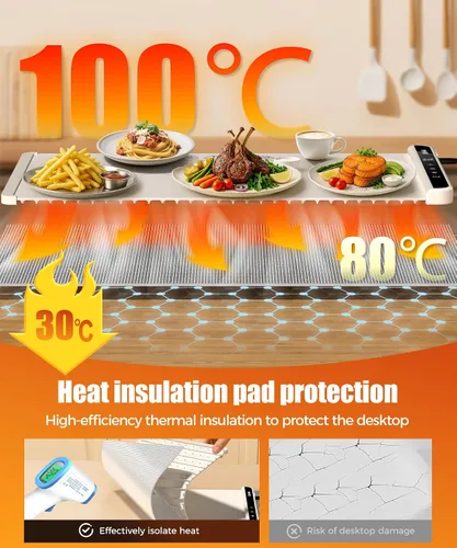 Vista 2 de Tapete de calentamiento de alimentos con almohadilla resistente al calor, 26 x 15 pulgadas, 6 ajustes de temperatura y 6 ajustes de temporizador