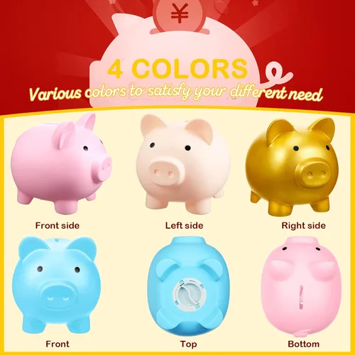 Vista 2 de Alcancía grande de 4 piezas de plástico para cerdos para niños, bonita alcancía para niñas y niños, caja de dinero de ahorro, regalos infantiles