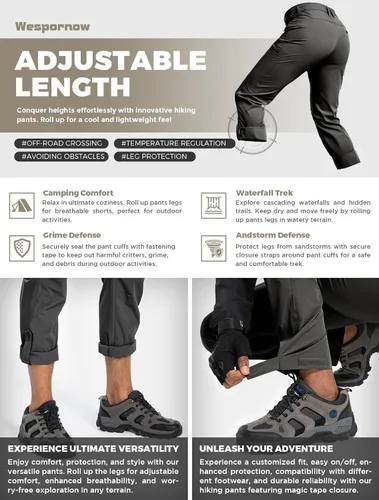 Vista 5 de Wespornow Hiking Travel Pants for Men Lightweight Water-Resistant Quick Dry Outdoor Pants for Fishing Camping