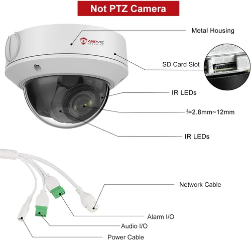 Vista 7 de Anpviz Cámara POE IP con zoom óptico de 5 MP, detección de seres humanos/vehículos, cámara de seguridad metálica Varifocal 4X para interiores, lente