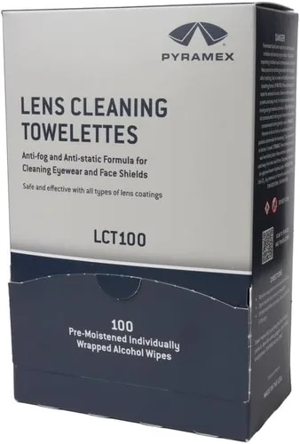 Vista 2 de Pyramex Safety - Toallitas de limpieza de lentes empaquetadas individualmente, sin rayas, 100 piezas No-streak Cleaning for All Eyewear, Portable