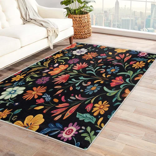 Vista 9 de Alfombra floral retro 70S, lavable, Groovy Funky de 8 x 10 pulgadas, alfombra grande de flores naranjas, dormitorio, sala de estar, decoración