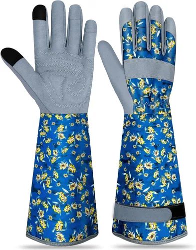 Vista 16 de Guantes largos de jardinería para mujer, guantes de cuero a prueba de espinas, guantes de trabajo transpirables para mujeres, patio, exteriores