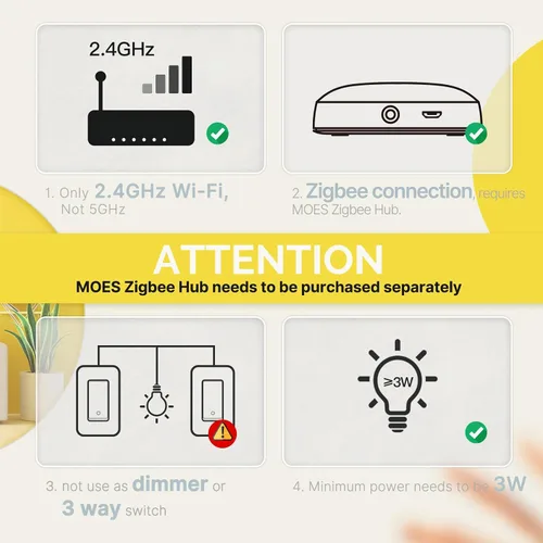 Vista 8 de MOES Interruptores inteligentes Zigbee de 2ª generación, sin cable neutro, interruptor de luz de un polo inteligente que requiere MOES Zigbee Hub