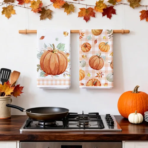 Vista 4 de Bonsai Tree Fall Kitchen Towels Sets of 2, Fall Decor Hand Towels for Bathroom, Pumpkin Dish Towel 18”x28”, Autumn Decor for Housewarming