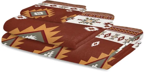 Vista 2 de Juego de 3 toallas de baño del suroeste, toallas de baño occidentales, suaves y absorbentes, decoración del suroeste para toallas de baño, juego