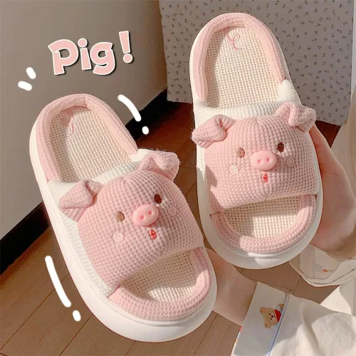 Vista 3 de CEINOM Pantuflas de cerdo de dibujos animados para mujer, pantuflas de casa kawaii, pantuflas lindas para mujeres y hombres, pantuflas de piso