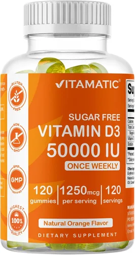 Vista 9 de Vitamatic Gomitas de Vitamina D3 sin Azúcar - 120 Gomitas a Base de Pectina - Gran Sabor - Huesos Saludables, Estado de Ánimo y Función del Sistema