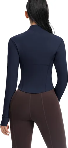 Vista 15 de AVGO Chaquetas de entrenamiento recortadas para mujer, con cremallera, ajustadas, atléticas, con agujeros para el pulgar