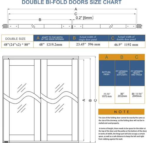 Vista 5 de BARNER HOME Puerta de armario, puertas plegables Full Lite con panel de vidrio estriado, fácil montaje, puertas plegables con kits de herrajes