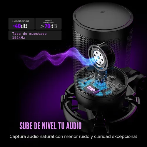 Vista 3 de FIFINE Gaming PC USB Microphone, Podcast Condenser Mic with Boom Arm, Pop Filter, Mute Button for Streaming, Twitch, Online Chat, RGB Computer Mic