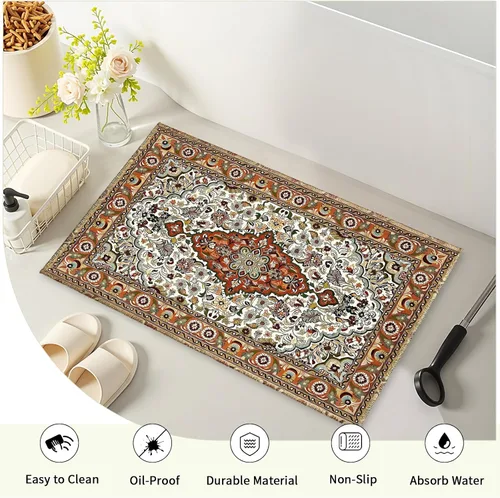 Vista 4 de Alfombra de Baño Boho Marrón Vintage Alfombra de Baño Bohemia Retro con Patrón Floral Alfombra de Baño 20x32 Pulgadas Antideslizante Absorbente