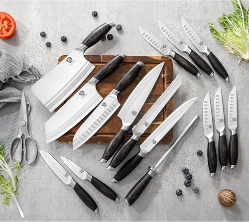 Vista 5 de WILDMOK Juego de bloque de cuchillos de cocina, juego de 17 piezas con bloque de madera, juegos de cuchillos de cocina de acero alemán con picador