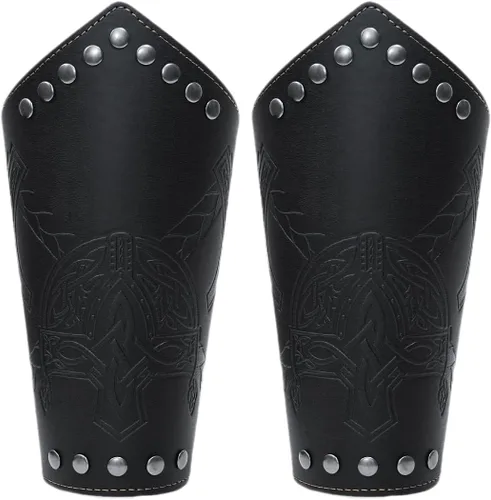 Vista 13 de Medieval Leather Bracers Embossed Viking Knight Cosplay Arm Guard Jormungandr Brazo de cuero Armadura-marrón (2pcs)