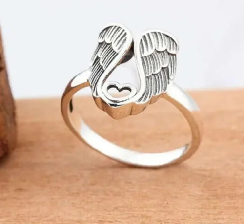 Vista 4 de HUKQBUNX - Anillo de plata de ley 925 con alas de ángel retro Love Fresh para mujer, tamaño 6-10 (talla 9)