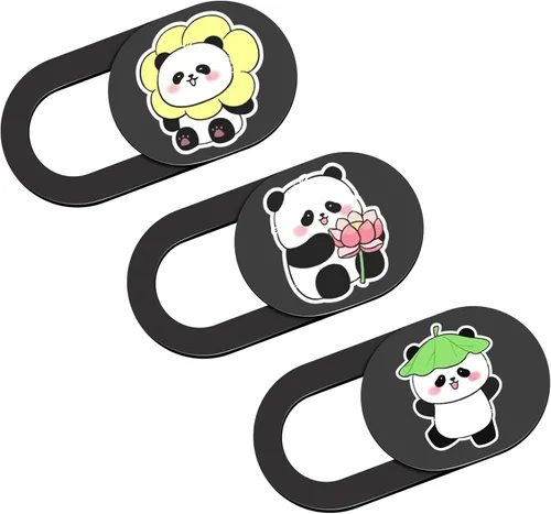 Vista 19 de Funda deslizante para cámara de laptop, 0.02 pulgadas, ultradelgada, linda con diseño de panda, para MacBook Pro, laptops, smartphone, Mac, PC Negro