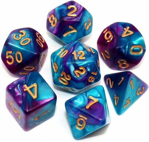 Vista 16 de DND - Juego de dados de nebulosa negra mezcla azul oscuro para Dungeon and Dragons D&D RPG juegos de rol, 7 dados poliédricos con bolsa de dados
