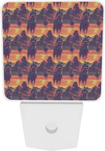 Vista 6 de Led Night Lights Plug Into Wall 2 Pack - 0.3W Cyber Retro Western Cowboy Print Nightlights Plug in Wall with Light Sensors Auto-On/Off, Night Lamp