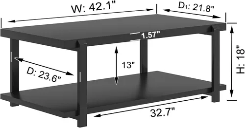 Vista 2 de FOLUBAN - Mesa de café negra, mesa de centro moderna de madera rústica con almacenamiento para sala de estar, mesa de té industrial de 2 niveles
